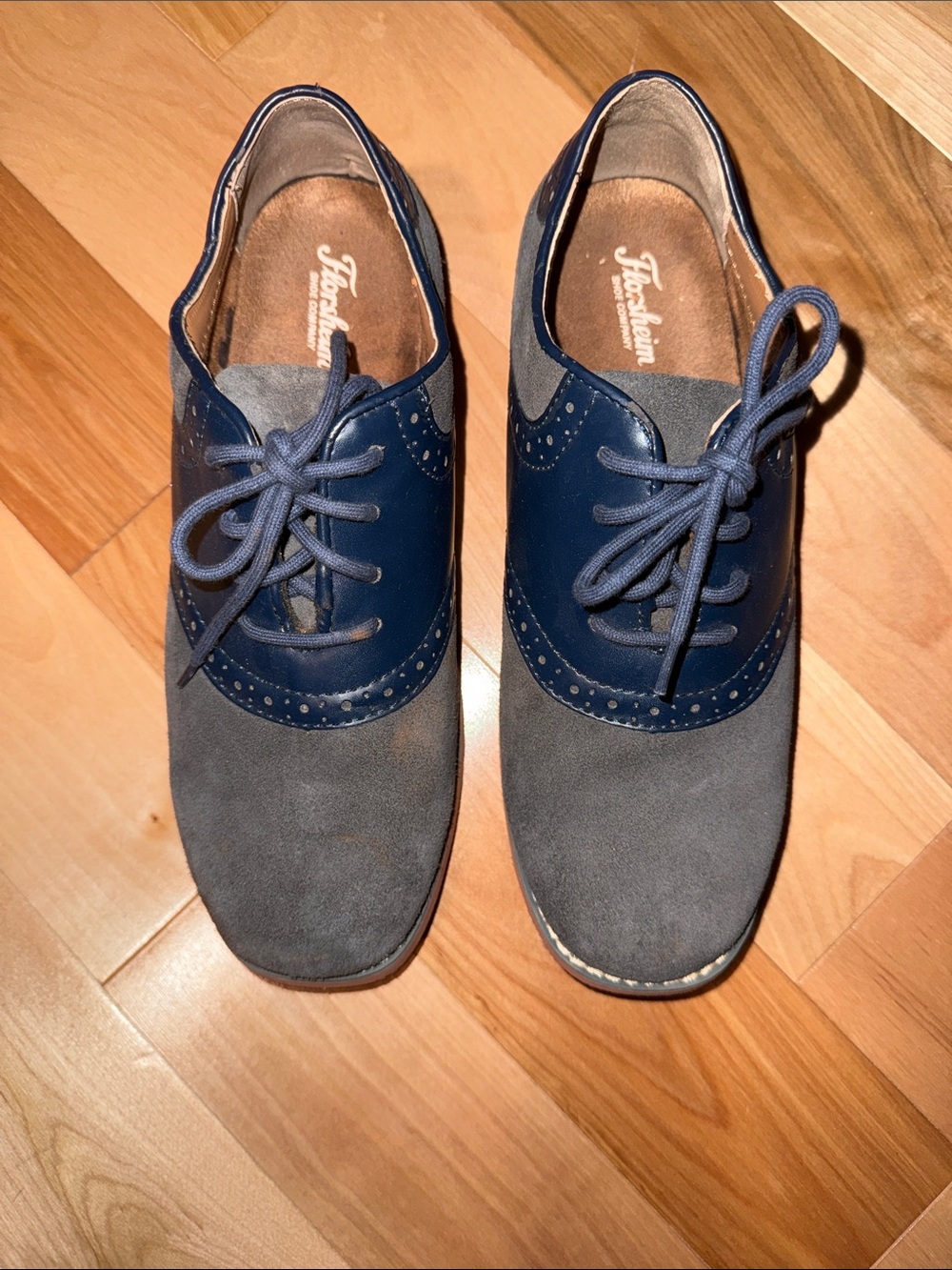 Two-Tone Navy and Gray Florsheim Oxford Shoes 6M